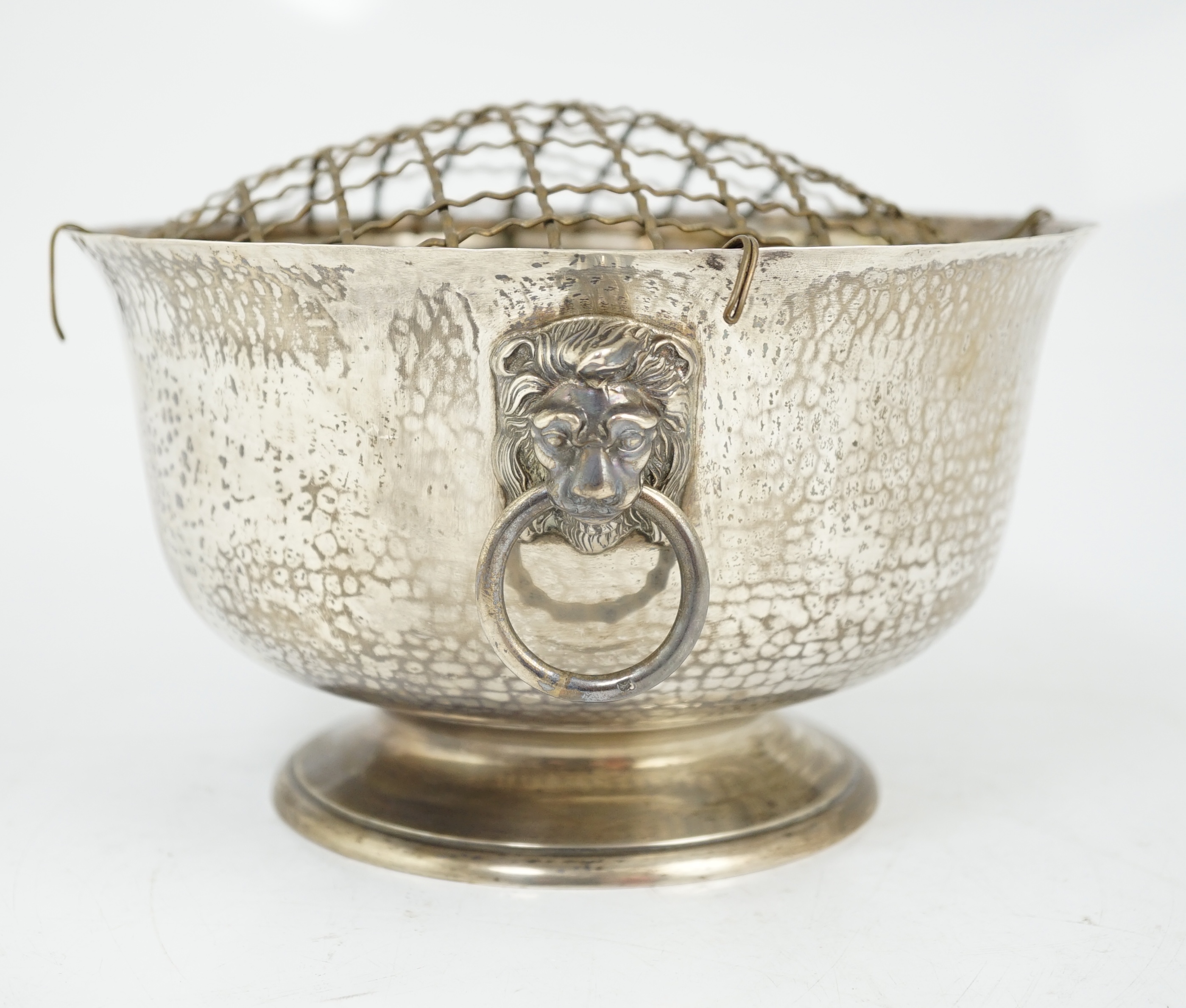 A George V planished silver pedestal rose bowl, by Edward Barnards & Sons Ltd